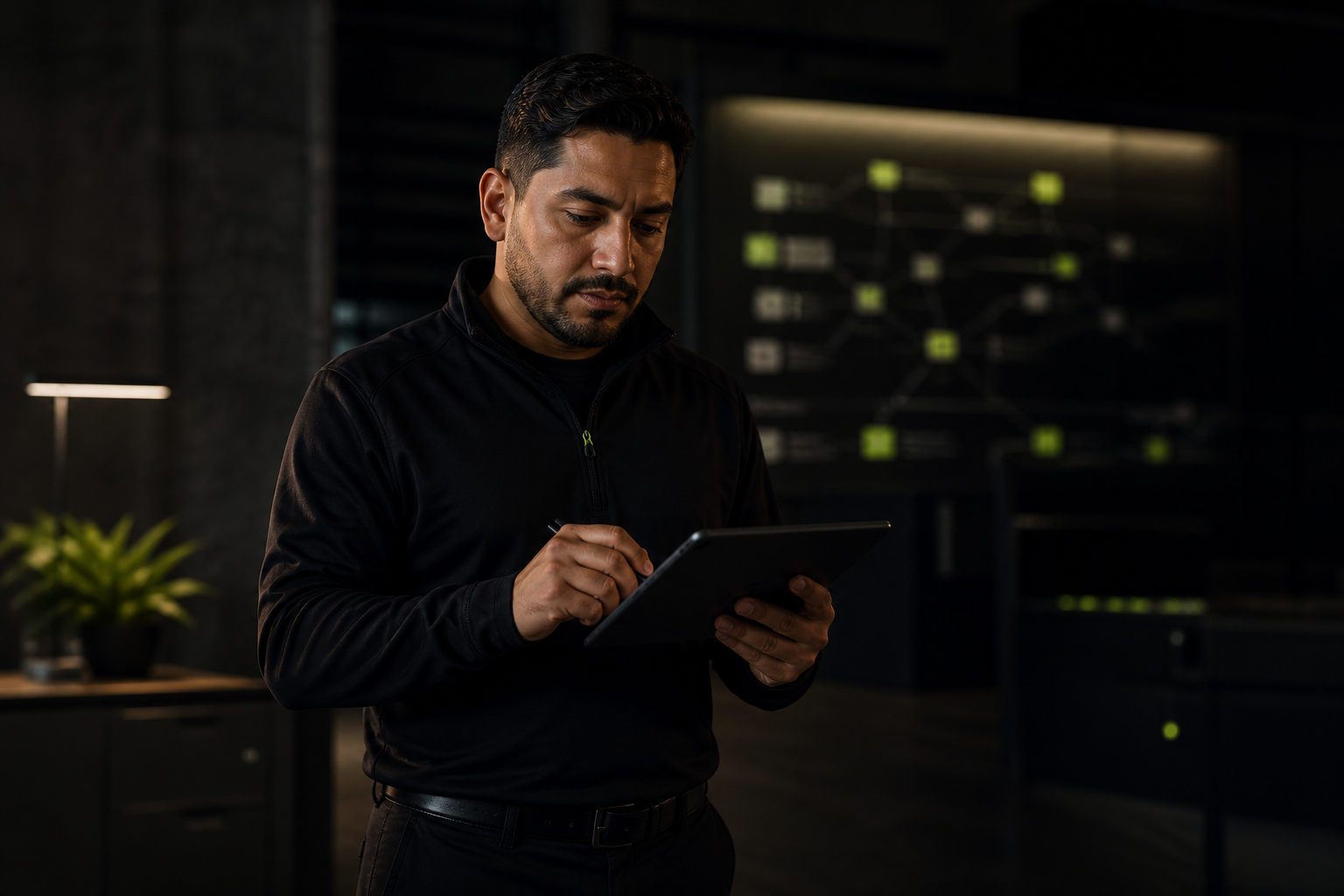 Mateo coordinates workflow assignments and exceptions from a tablet.